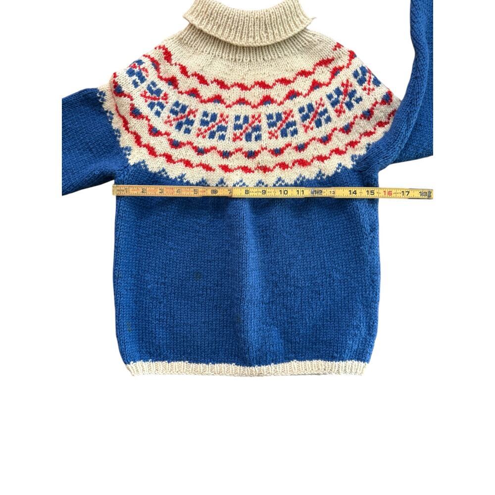 Vintage fair isle Nordic hand knit Kid's Blue White red Sweater Size l - Picture 2 of 7